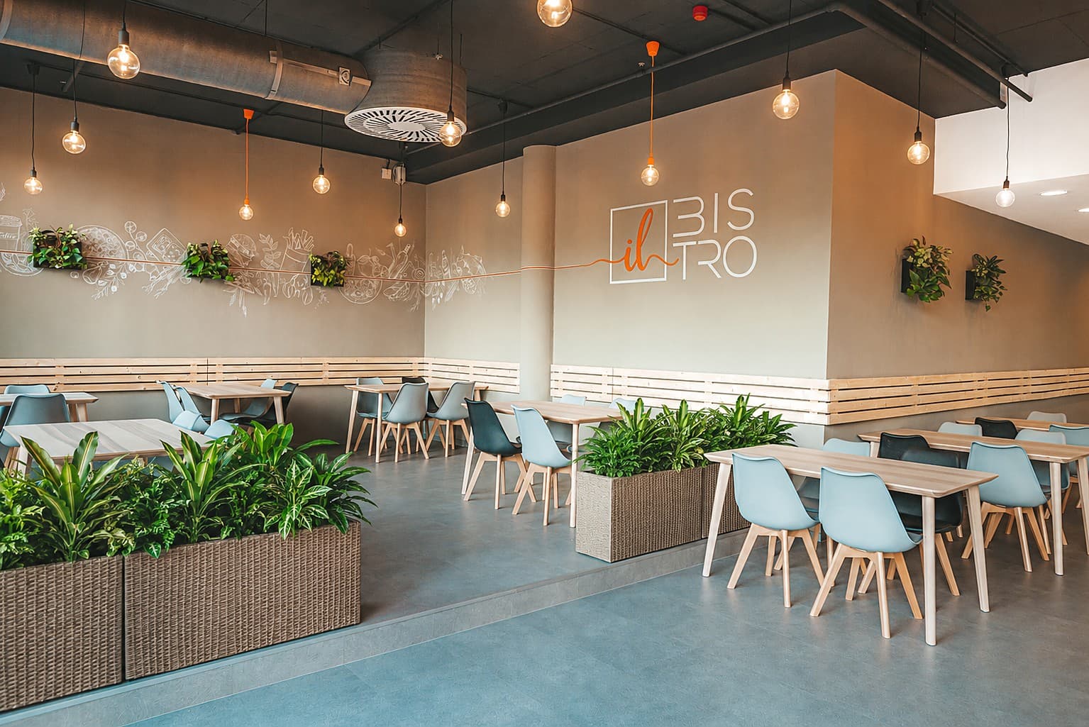 The bright interior of il Bistro in Prague 7